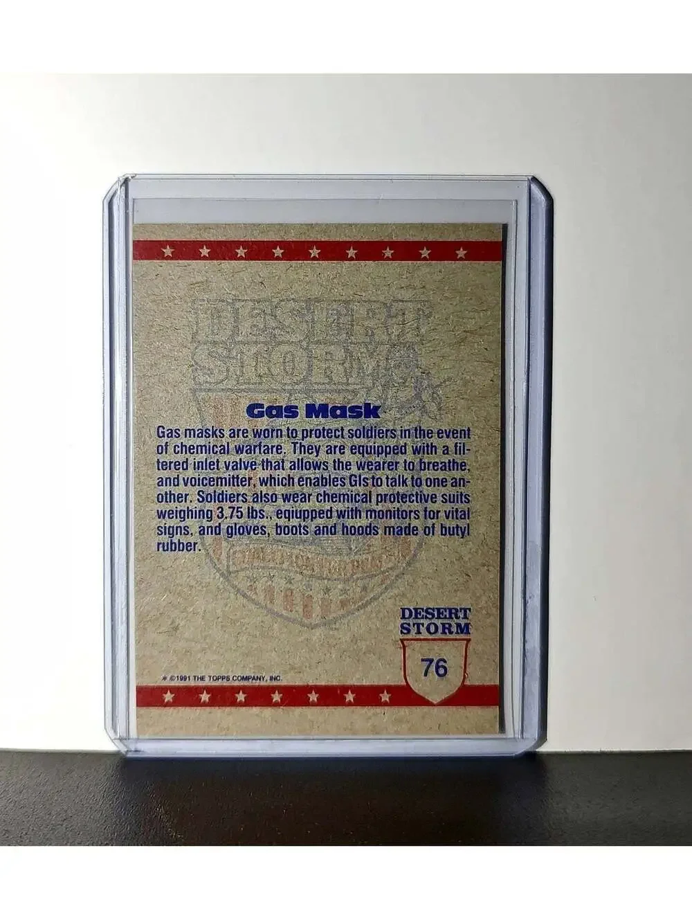 Wearing the Gas Mask 1991 Topps Desert Storm #76 Card